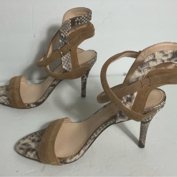 Jessica Simpson Brown Snakeskin Print Suede Strap High Heels NWOT - Picture 2 of 10